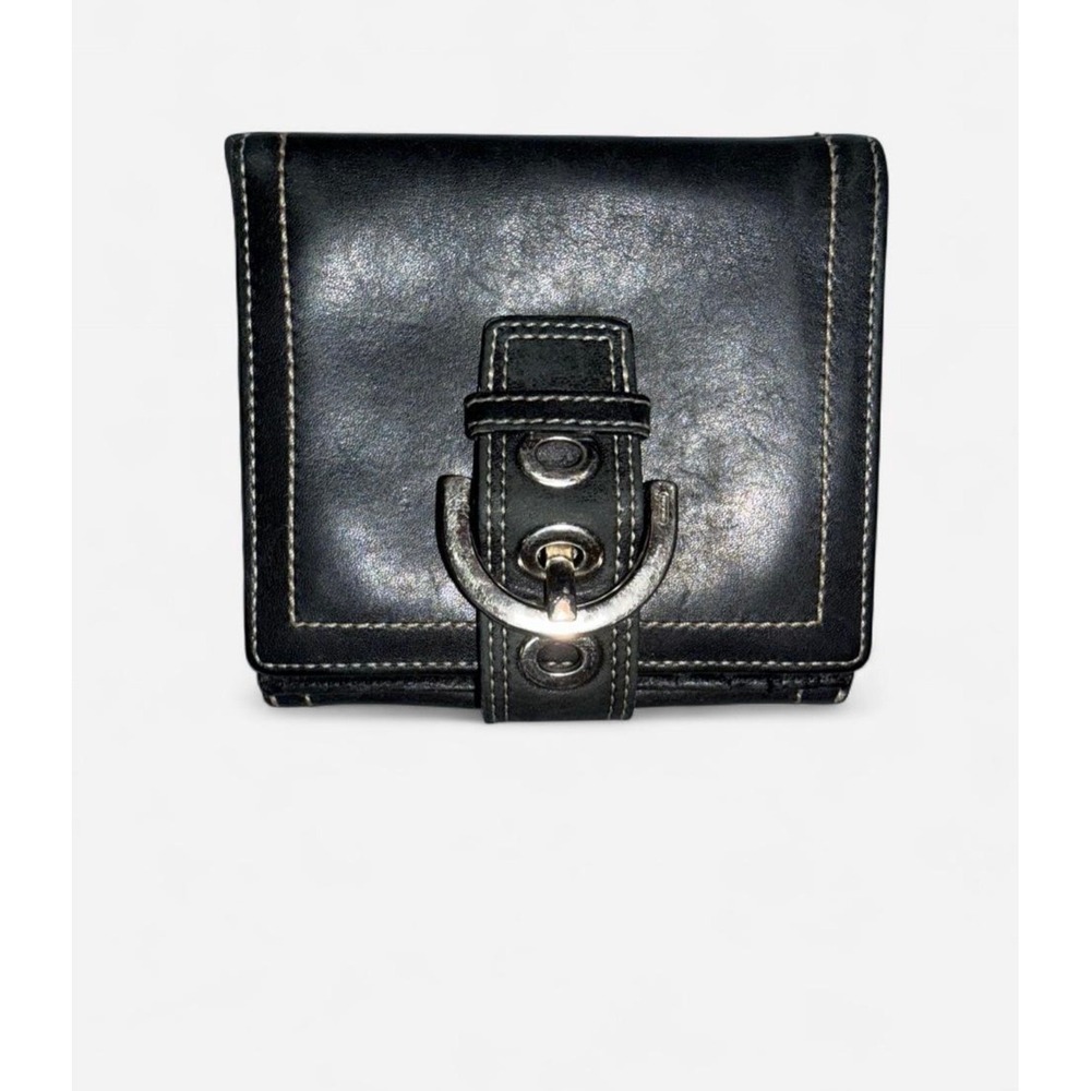 Coach Vintage Black Leather Soho Buckle Bifold Wallet Small Snap Coin Pocket